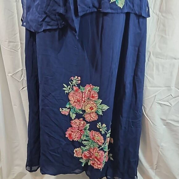 Vintage Robbie Bee 100% Silk Sequin Floral Accent 2 Piece Blue Dress and Blouse - Picture 2 of 16